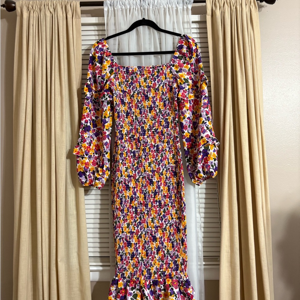 Floral Multicolor Midi Bodycon Long Sleeve Mermaid Style Dress